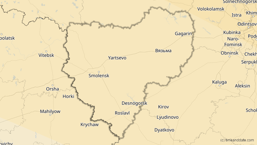 A map of Smolensk, Russland, showing the path of the 12. Sep 2072 Totale Sonnenfinsternis