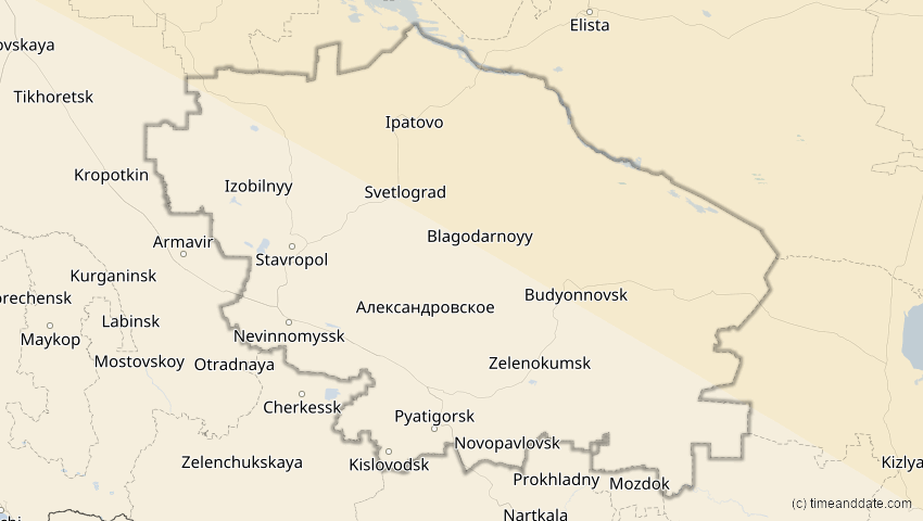 A map of Stawropol, Russland, showing the path of the 12. Sep 2072 Totale Sonnenfinsternis