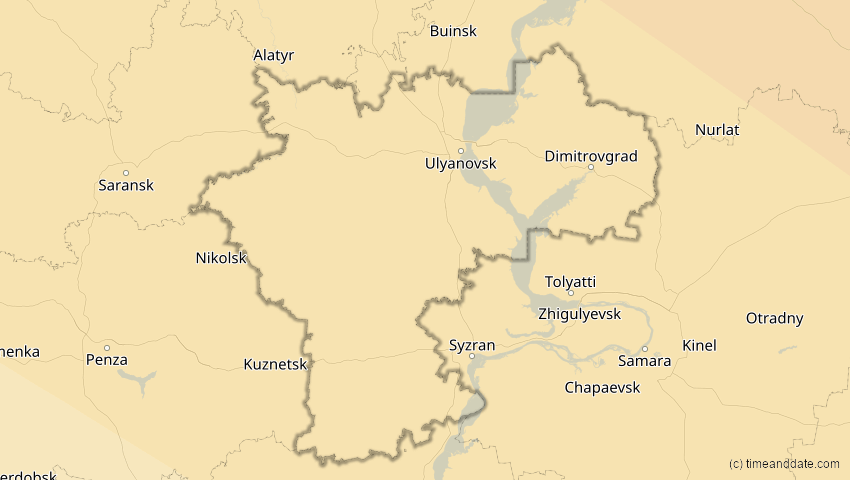 A map of Uljanowsk, Russland, showing the path of the 12. Sep 2072 Totale Sonnenfinsternis