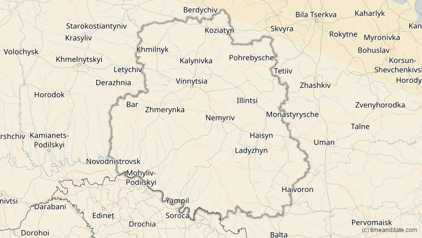 A map of Winnyzja, Ukraine, showing the path of the 12. Sep 2072 Totale Sonnenfinsternis
