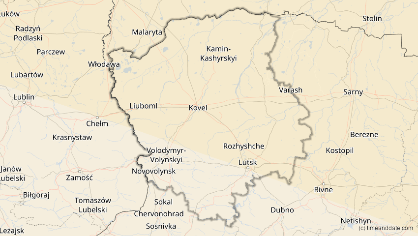 A map of Wolhynien, Ukraine, showing the path of the 12. Sep 2072 Totale Sonnenfinsternis
