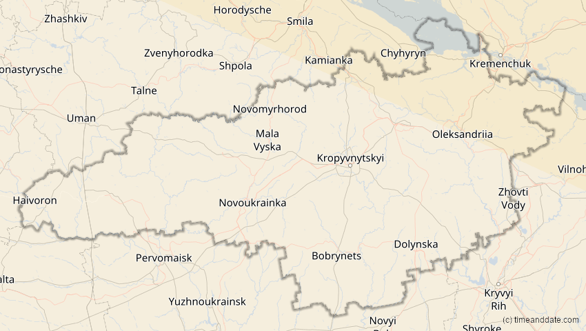 A map of Kirowohrad, Ukraine, showing the path of the 12. Sep 2072 Totale Sonnenfinsternis