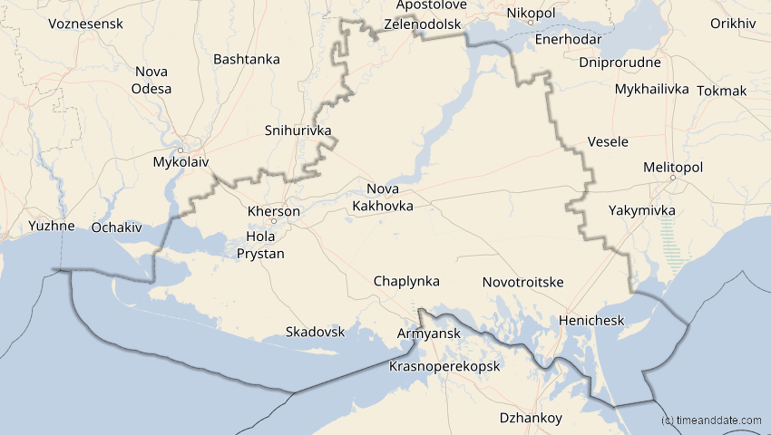 A map of Cherson, Ukraine, showing the path of the 12. Sep 2072 Totale Sonnenfinsternis