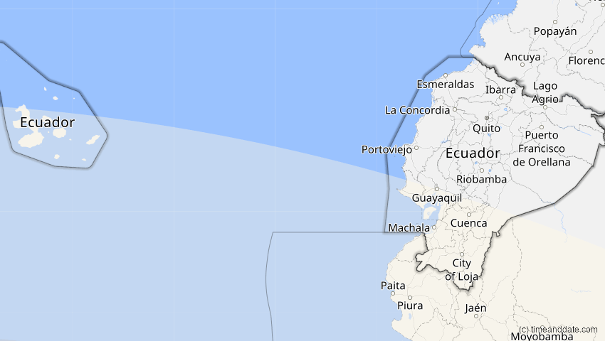A map of Ecuador, showing the path of the 3. Aug 2073 Totale Sonnenfinsternis