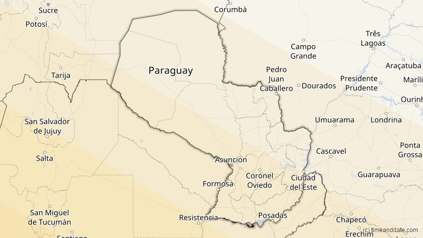 A map of Paraguay, showing the path of the 3. Aug 2073 Totale Sonnenfinsternis