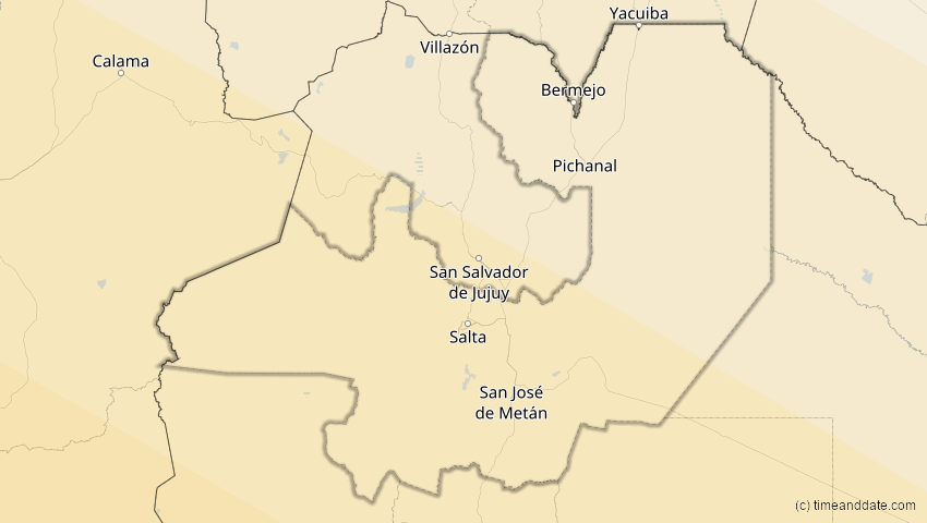 A map of Salta, Argentinien, showing the path of the 3. Aug 2073 Totale Sonnenfinsternis