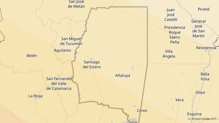A map of Santiago del Estero, Argentinien, showing the path of the 3. Aug 2073 Totale Sonnenfinsternis