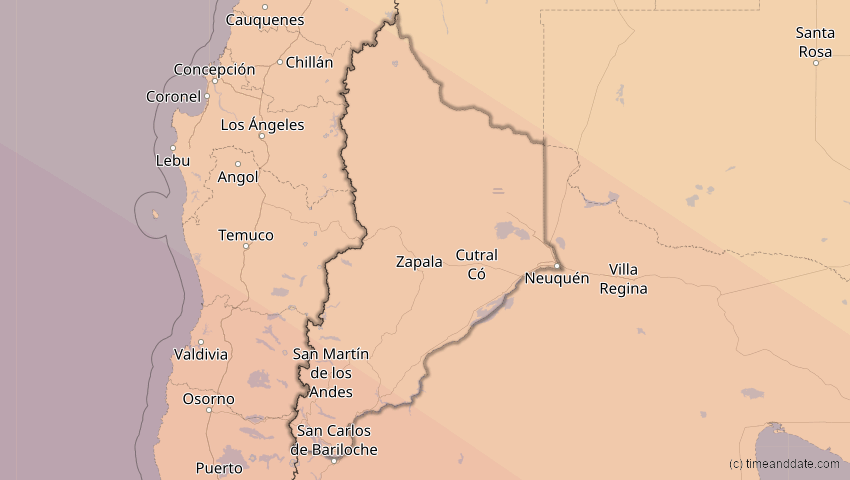 A map of Neuquén, Argentinien, showing the path of the 3. Aug 2073 Totale Sonnenfinsternis