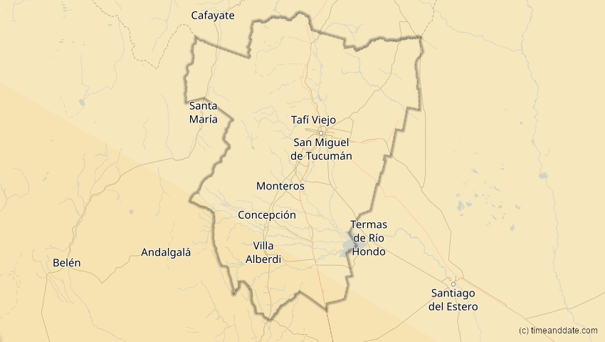 A map of Tucumán, Argentinien, showing the path of the 3. Aug 2073 Totale Sonnenfinsternis