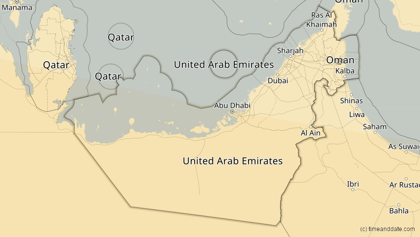 A map of Vereinigte Arabische Emirate, showing the path of the 27. Jan 2074 Ringförmige Sonnenfinsternis
