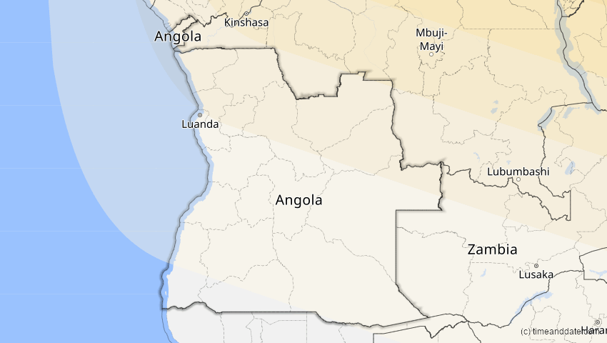 A map of Angola, showing the path of the 27. Jan 2074 Ringförmige Sonnenfinsternis