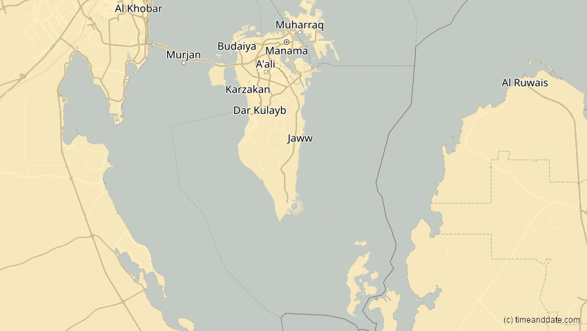 A map of Bahrain, showing the path of the 27. Jan 2074 Ringförmige Sonnenfinsternis