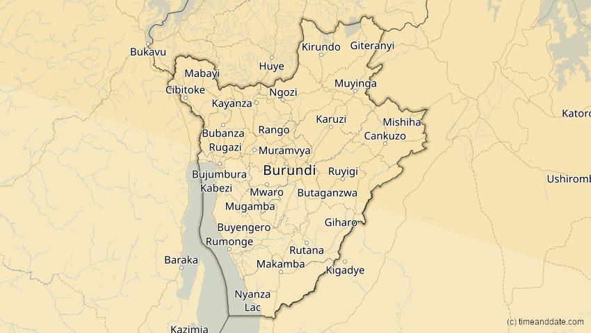 A map of Burundi, showing the path of the 27. Jan 2074 Ringförmige Sonnenfinsternis