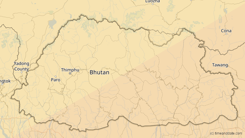 A map of Bhutan, showing the path of the 27. Jan 2074 Ringförmige Sonnenfinsternis