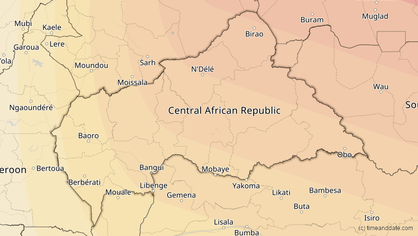 A map of Zentralafrikanische Republik, showing the path of the 27. Jan 2074 Ringförmige Sonnenfinsternis