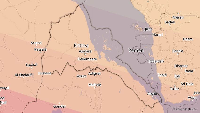 A map of Eritrea, showing the path of the 27. Jan 2074 Ringförmige Sonnenfinsternis