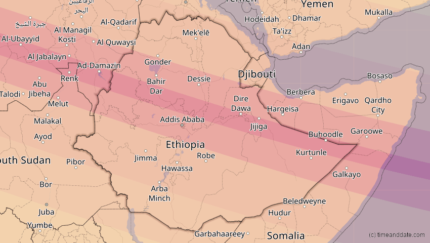 A map of Äthiopien, showing the path of the 27. Jan 2074 Ringförmige Sonnenfinsternis