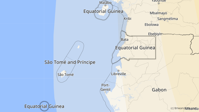 A map of Äquatorialguinea, showing the path of the 27. Jan 2074 Ringförmige Sonnenfinsternis
