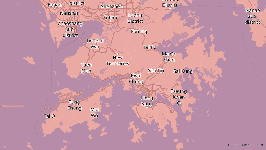 A map of Hongkong, showing the path of the 27. Jan 2074 Ringförmige Sonnenfinsternis