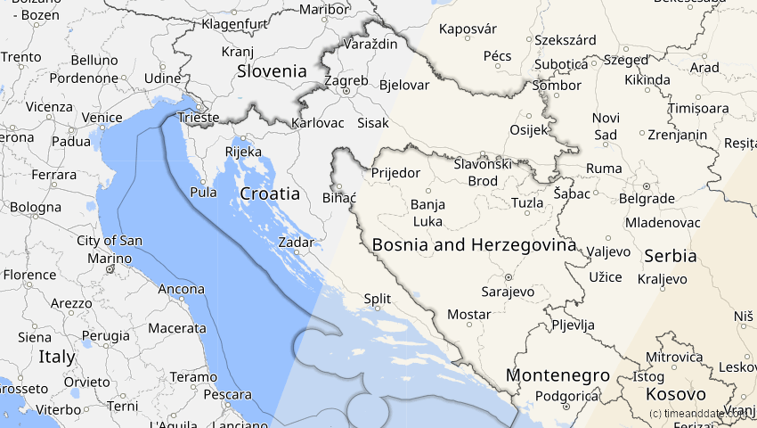 A map of Kroatien, showing the path of the 27. Jan 2074 Ringförmige Sonnenfinsternis