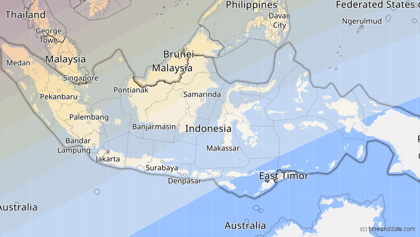 A map of Indonesien, showing the path of the 27. Jan 2074 Ringförmige Sonnenfinsternis