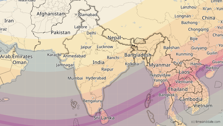 A map of Indien, showing the path of the 27. Jan 2074 Ringförmige Sonnenfinsternis