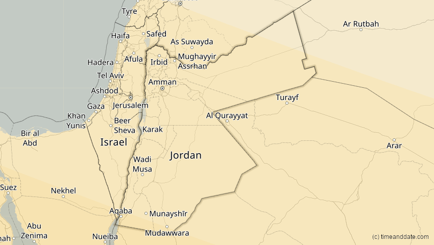 A map of Jordanien, showing the path of the 27. Jan 2074 Ringförmige Sonnenfinsternis