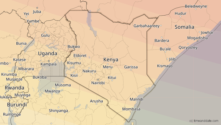 A map of Kenia, showing the path of the 27. Jan 2074 Ringförmige Sonnenfinsternis