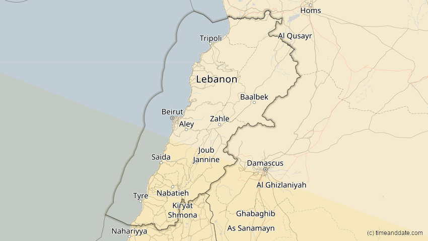 A map of Libanon, showing the path of the 27. Jan 2074 Ringförmige Sonnenfinsternis