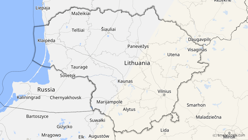 A map of Litauen, showing the path of the 27. Jan 2074 Ringförmige Sonnenfinsternis