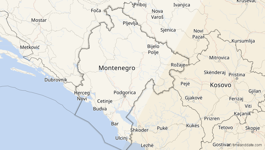 A map of Montenegro, showing the path of the 27. Jan 2074 Ringförmige Sonnenfinsternis