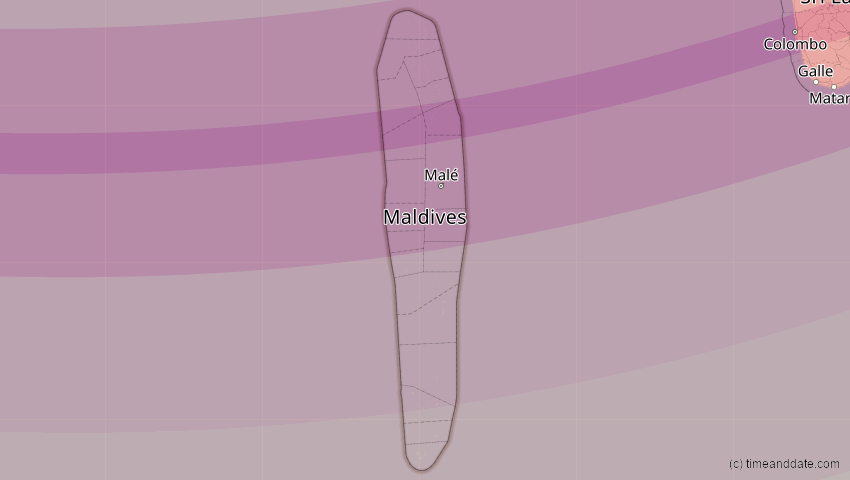 A map of Malediven, showing the path of the 27. Jan 2074 Ringförmige Sonnenfinsternis