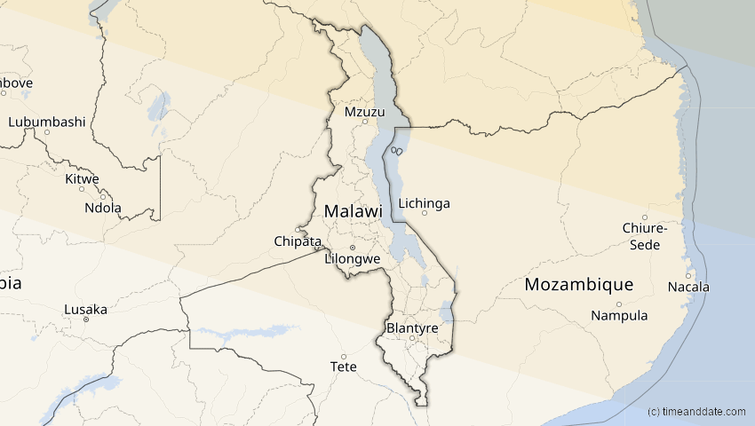 A map of Malawi, showing the path of the 27. Jan 2074 Ringförmige Sonnenfinsternis
