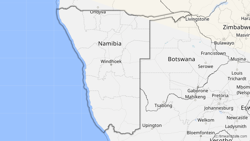 A map of Namibia, showing the path of the 27. Jan 2074 Ringförmige Sonnenfinsternis