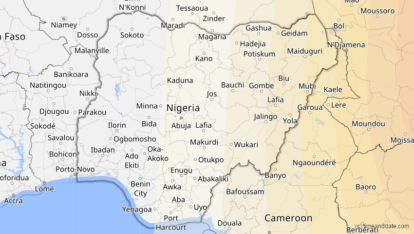 A map of Nigeria, showing the path of the 27. Jan 2074 Ringförmige Sonnenfinsternis