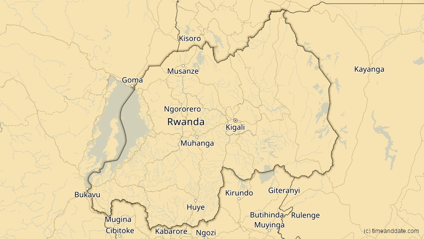A map of Ruanda, showing the path of the 27. Jan 2074 Ringförmige Sonnenfinsternis