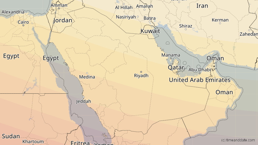 A map of Saudi-Arabien, showing the path of the 27. Jan 2074 Ringförmige Sonnenfinsternis