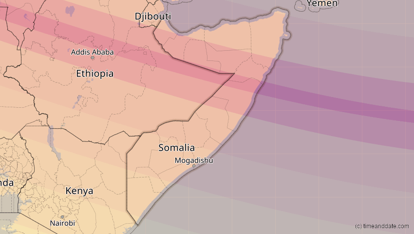 A map of Somalia, showing the path of the 27. Jan 2074 Ringförmige Sonnenfinsternis