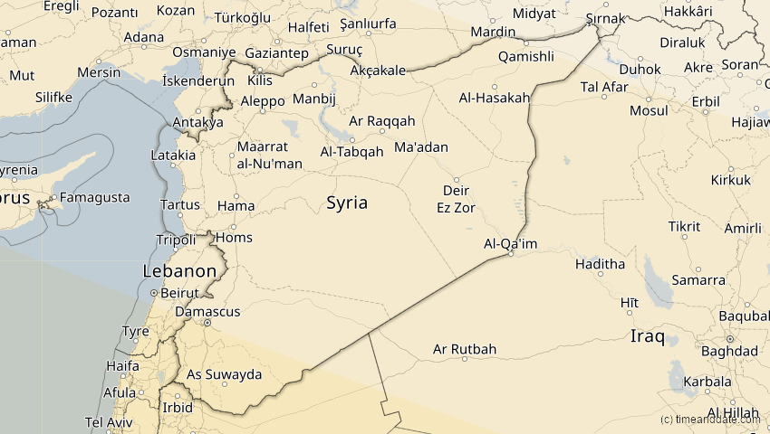 A map of Syrien, showing the path of the 27. Jan 2074 Ringförmige Sonnenfinsternis
