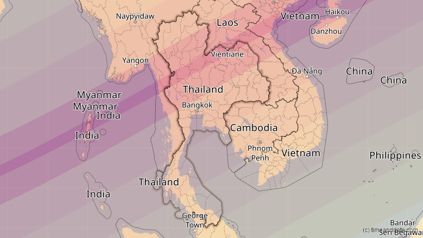 A map of Thailand, showing the path of the 27. Jan 2074 Ringförmige Sonnenfinsternis