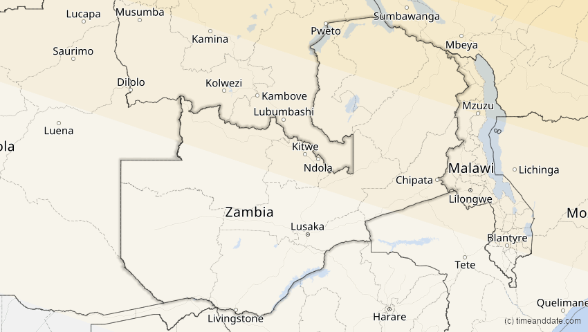 A map of Sambia, showing the path of the 27. Jan 2074 Ringförmige Sonnenfinsternis