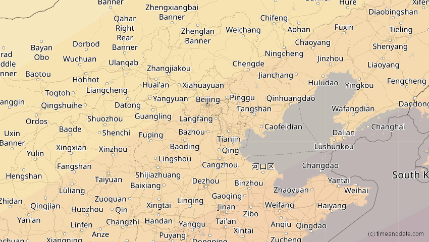 A map of Hebei, China, showing the path of the 27. Jan 2074 Ringförmige Sonnenfinsternis
