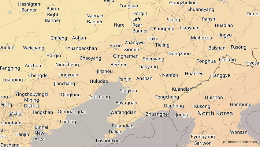 A map of Liaoning, China, showing the path of the 27. Jan 2074 Ringförmige Sonnenfinsternis