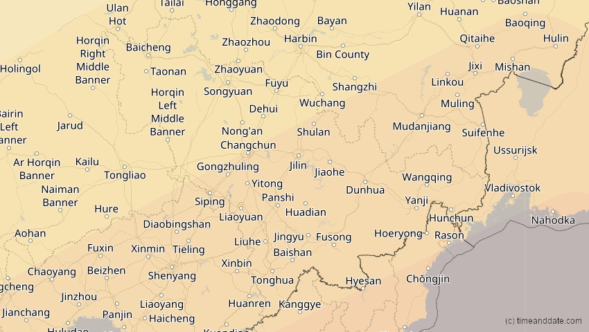 A map of Jilin, China, showing the path of the 27. Jan 2074 Ringförmige Sonnenfinsternis