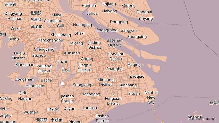 A map of Shanghai, China, showing the path of the 27. Jan 2074 Ringförmige Sonnenfinsternis