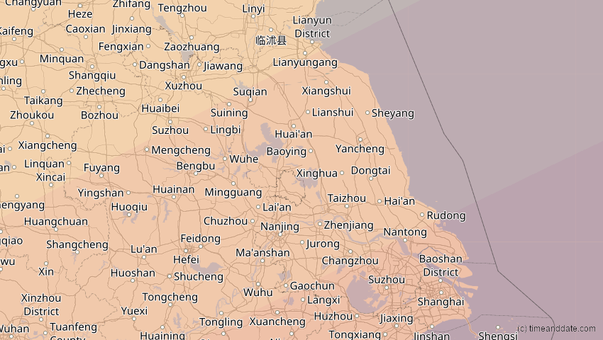 A map of Jiangsu, China, showing the path of the 27. Jan 2074 Ringförmige Sonnenfinsternis