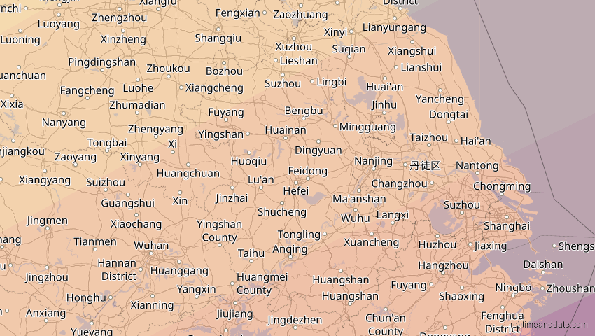 A map of Anhui, China, showing the path of the 27. Jan 2074 Ringförmige Sonnenfinsternis