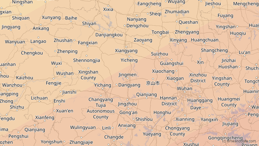 A map of Hubei, China, showing the path of the 27. Jan 2074 Ringförmige Sonnenfinsternis