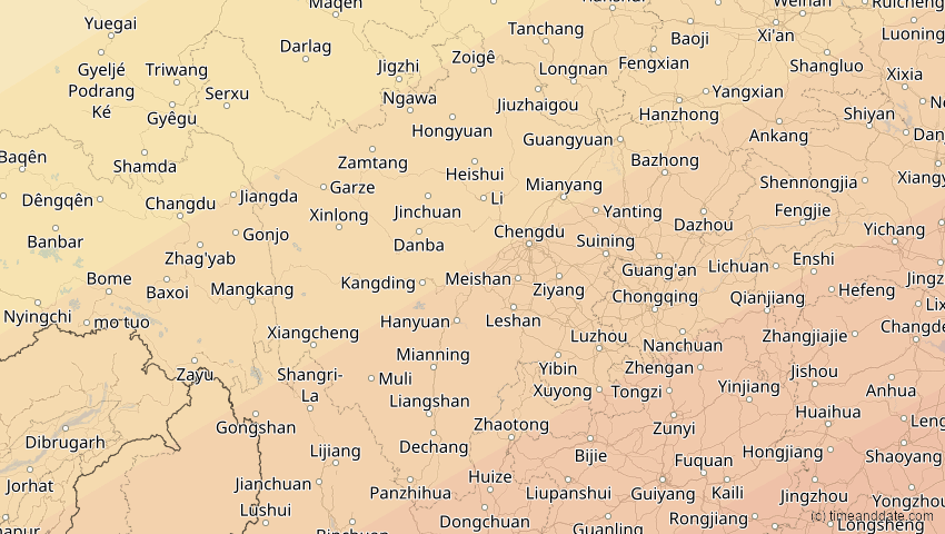 A map of Sichuan, China, showing the path of the 27. Jan 2074 Ringförmige Sonnenfinsternis
