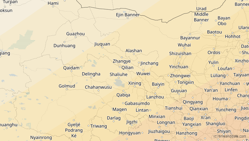 A map of Gansu, China, showing the path of the 27. Jan 2074 Ringförmige Sonnenfinsternis